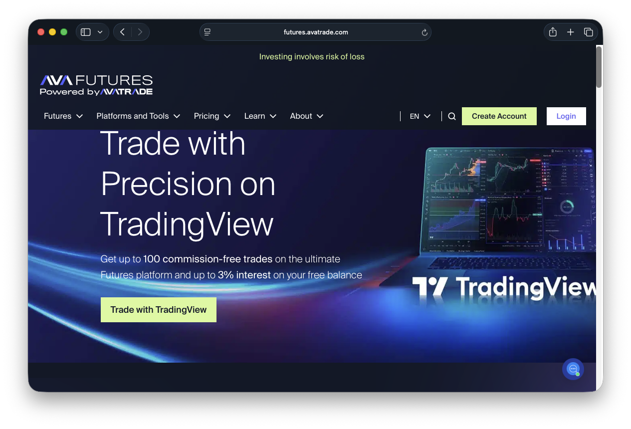 AvaFutures trading platform with TradingView